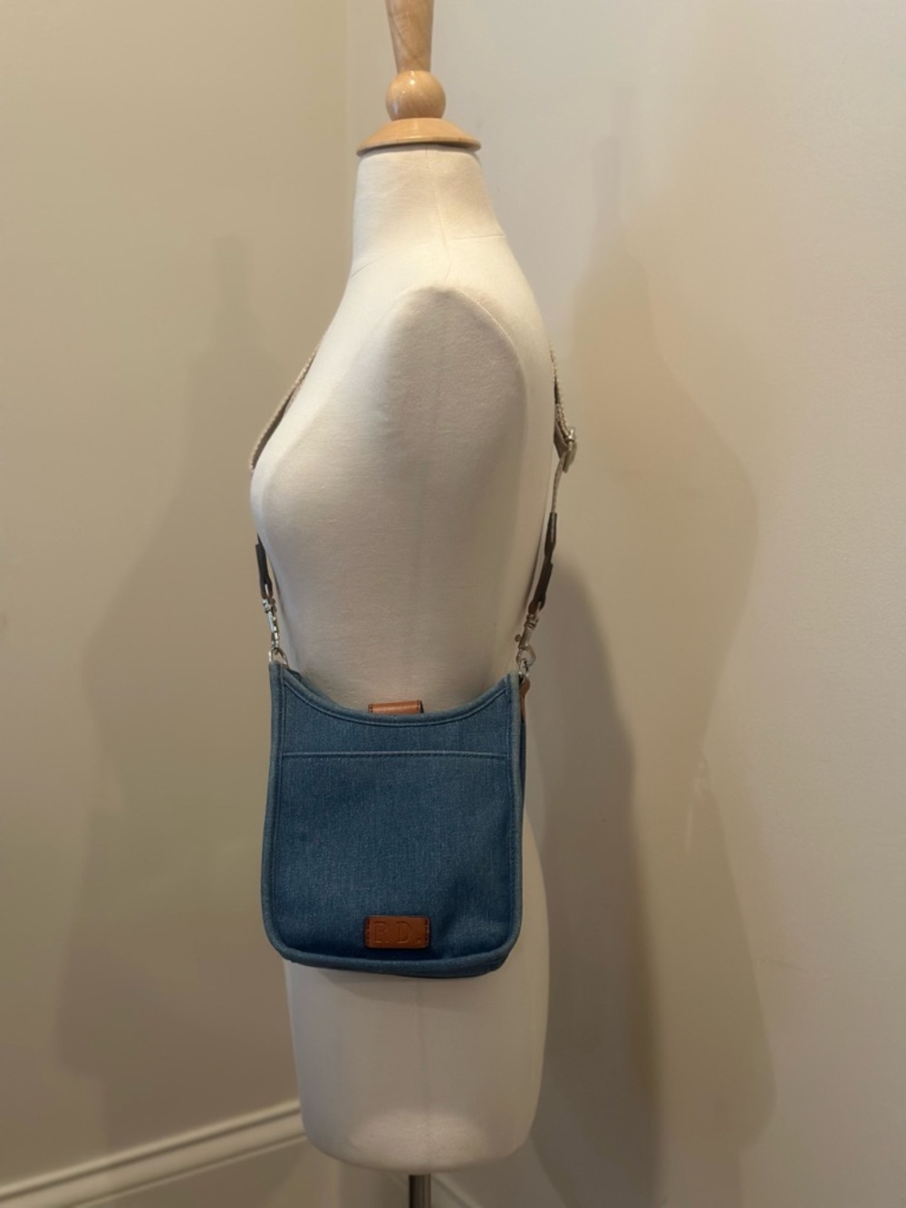 Rae Dunn Denim Crossbody Shoulder Bag in Blue